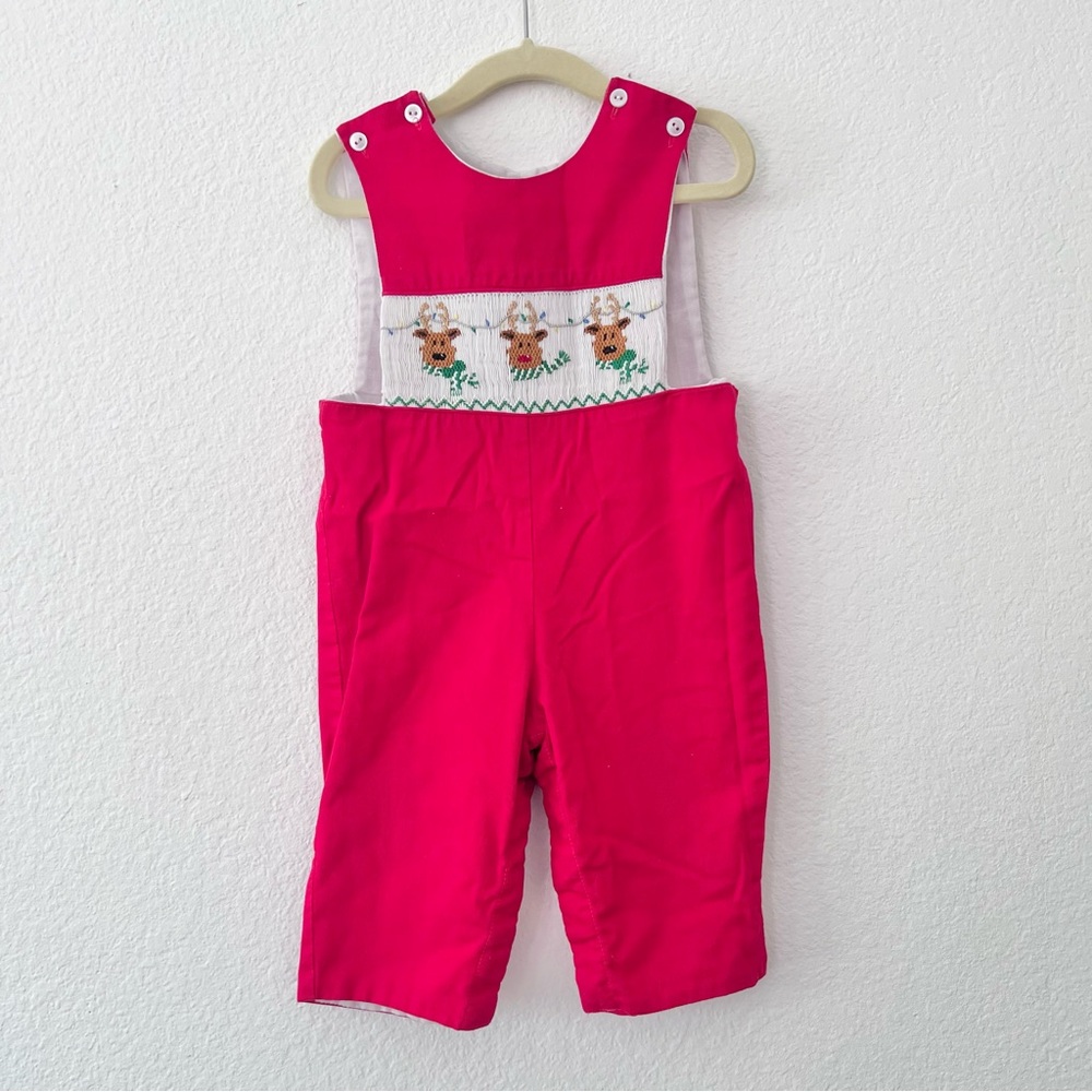 Cupcake Originals Red Smocked Reindeer Jumper Sz 12M